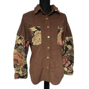 Oversized Corduroy and Floral Drop Shoulder Shacket